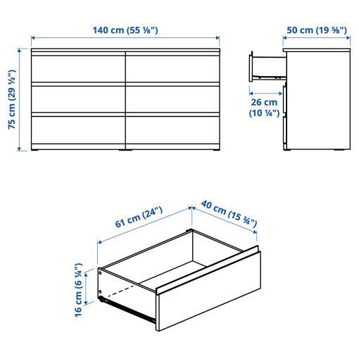 STORKLINTA, chest of 6 drawers, 140x50x75 cm, 806.275.59