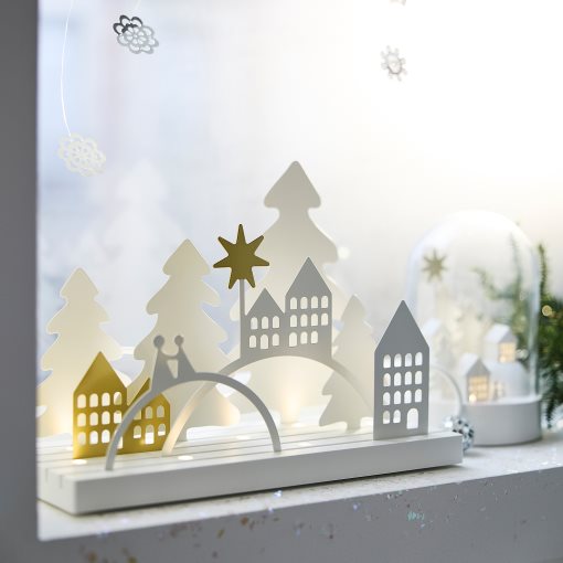 STRÅLA, table decoration with built-in LED light source/landscape/village, 806.334.52