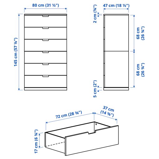 NORDLI, chest of 6 drawers, 80x145 cm, 892.394.99