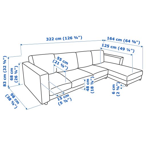 VIMLE, 4-seat sofa with chaise longue, 893.995.34