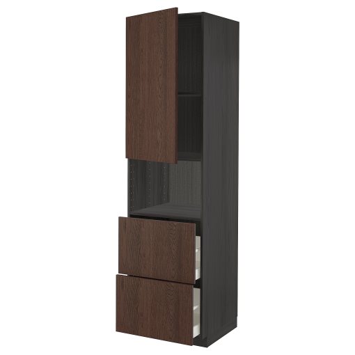 METOD/MAXIMERA, high cabinet for microwave with door/2 drawers, 60x60x220 cm, 894.598.20