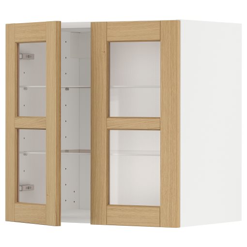 METOD, wall cabinet with shelves/2 glass doors, 60x60 cm, 895.093.54