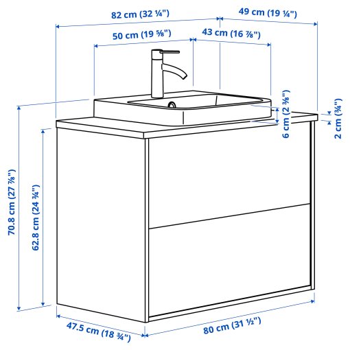 ANGSJON/BACKSJON, wash-stand with drawers/wash-basin/tap, 82x49x71 cm, 895.278.19