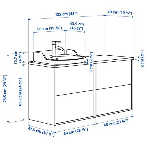 TANNFORSEN/RUTSJON, έπιπλο νιπτήρα/νιπτήρας/μπαταρία, 122x49x76 cm, 895.284.61