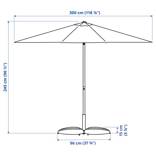 JOGGESÖ/IGGÖN, tilting parasol with base, 300 cm, 895.762.11