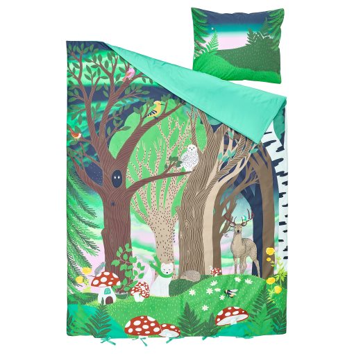 SKOGSDUVA, παπλωματοθήκη και μαξιλαροθήκη/δάσος, 150x200/50x60 cm, 905.768.56