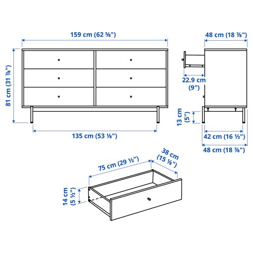 RÅDMANSÖ, συρταριέρα με 6 συρτάρια, 159x48x81 cm, 905.936.05