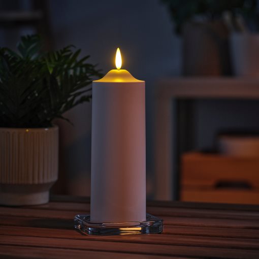 SMÅLOM, pillar candle with built in LED light source/battery-operated , 19 cm, 906.115.91