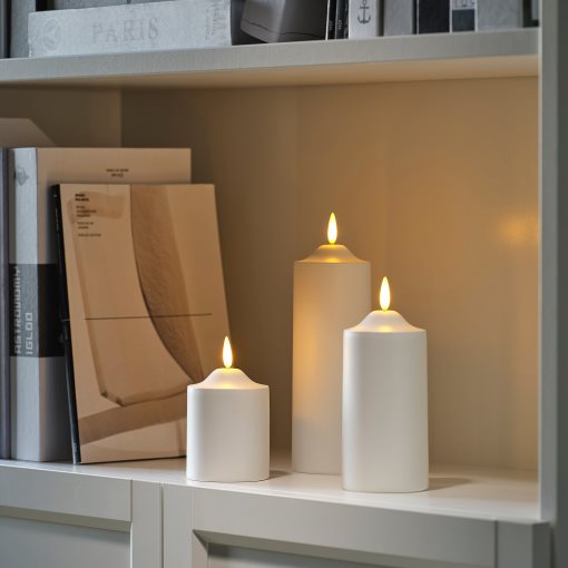 SMÅLOM, pillar candle with built in LED light source/battery-operated , 19 cm, 906.115.91