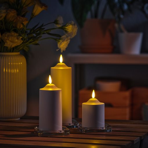 SMÅLOM, pillar candle with built in LED light source/battery-operated , 19 cm, 906.115.91
