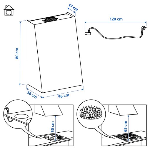 FIVELSBO, απορροφητήρας τοίχου/IKEA 300, 56 cm, 906.173.62