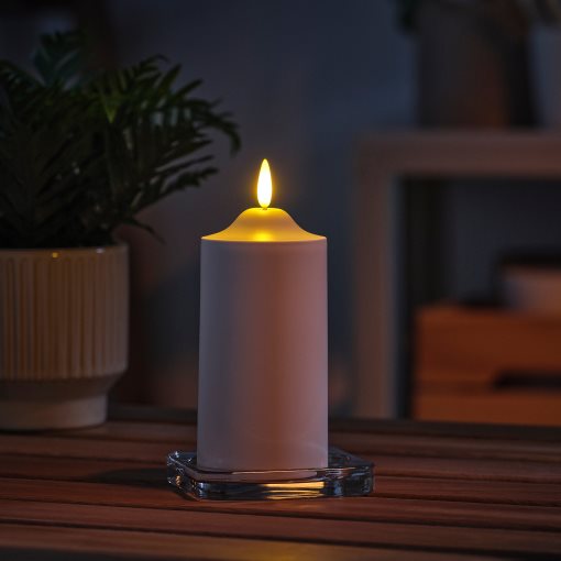 SMÅLOM, pillar candle with built in LED light source/battery-operated , 14 cm, 906.197.85