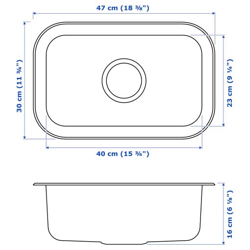 BOHOLMEN, inset sink 1 bowl, 47x30 cm, 991.575.01