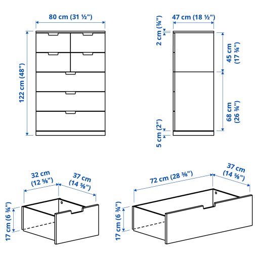 NORDLI, συρταριέρα με 7 συρτάρια, 80X122 cm, 992.395.02