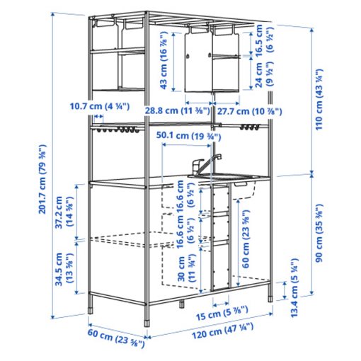 ÄSPINGE, μικρή κουζίνα, 120x60x202 cm, 994.781.68