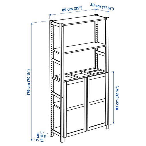IVAR, shelving unit with doors, 89x30x179 cm, 995.078.73