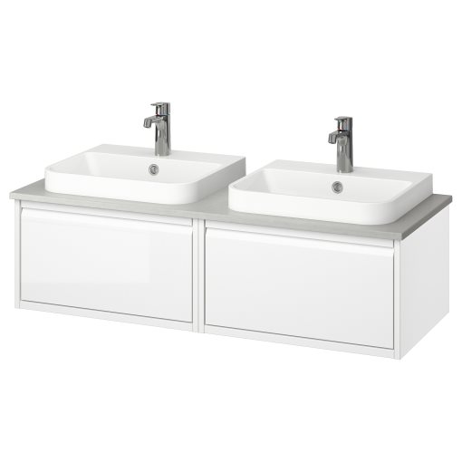 ANGSJON/BACKSJON, wash-stand/wash-basin/taps/high-gloss, 122x49x41 cm, 995.285.97