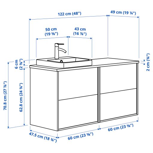ANGSJON/KATTEVIK, wash-stand/wash-basin/tap, 122x49x71 cm, 995.286.01