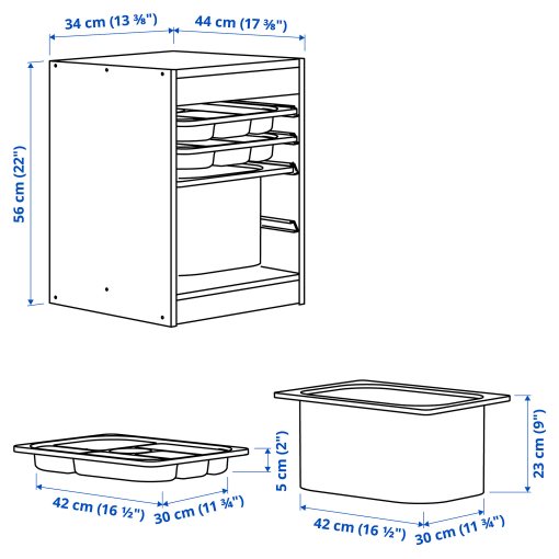 TROFAST, storage combination with boxes/trays, 34x44x56 cm, 995.732.45