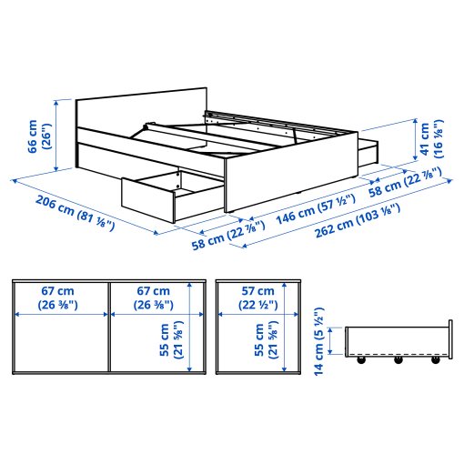 VIHALS, bed frame with 4 storage boxes, 140x200 cm, 995.819.95
