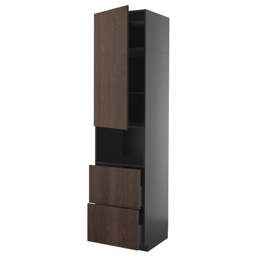 METOD/KNIVSHULT, high cabinet for microwave with door/2 drawers, 60x60x240 cm, 995.875.82