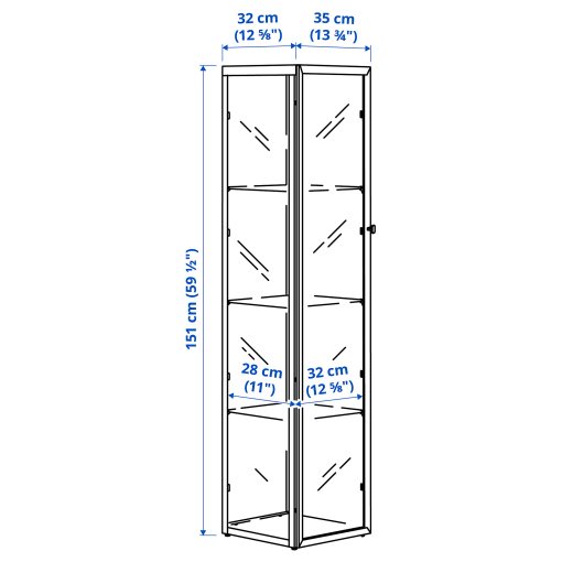BLÅLIDEN, glass-door cabinet, 35x32x151 cm, 005.012.43