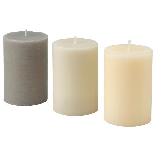 LOTSFÅGEL, scented pillar candle 3 pack/Vanilla, 30 hr, 006.087.67