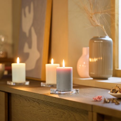 LOTSFÅGEL, scented pillar candle 3 pack/Vanilla, 30 hr, 006.087.67