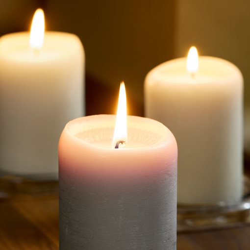 LOTSFÅGEL, scented pillar candle 3 pack/Vanilla, 30 hr, 006.087.67