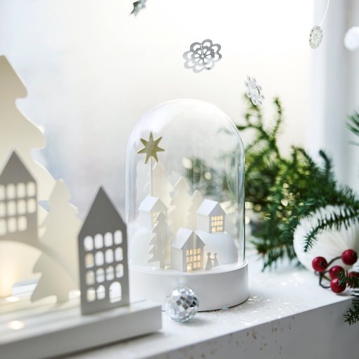 STRÅLA, table decoration with built-in LED light source/battery-operated/dome/village, 18 cm, 006.333.14