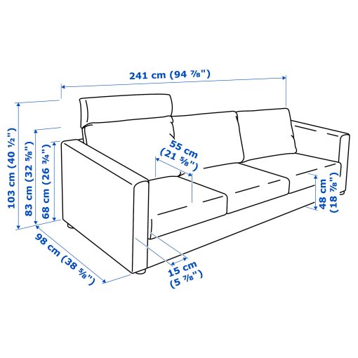 VIMLE, 3-seat sofa with headrest, 093.990.24