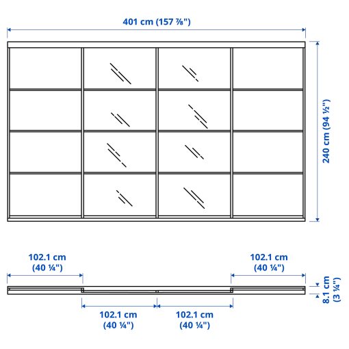 SKYTTA/MEH/AULI, sliding door combination, 401x240 cm, 094.240.47