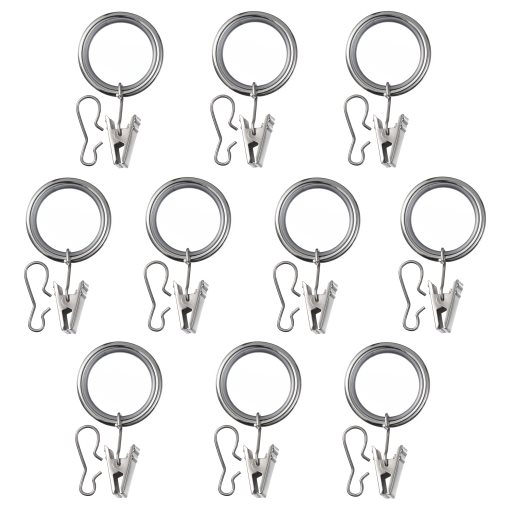 SYRLIG, curtain ring with clip and hook 10 pack, 25 mm, 103.057.98