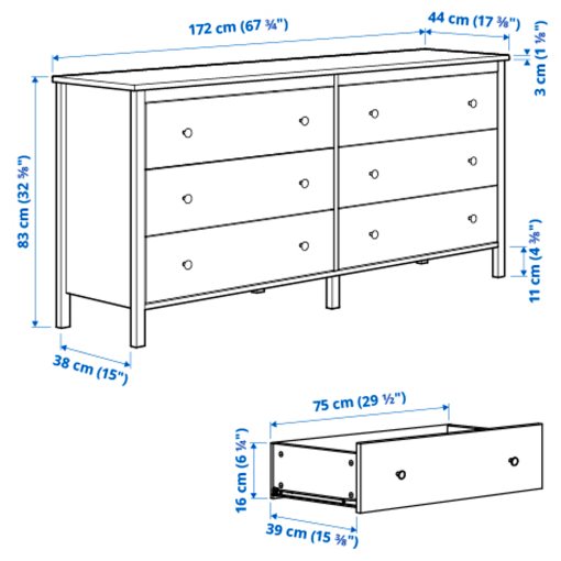 KOPPANG, chest of 6 drawers, 172x83 cm, 103.113.08