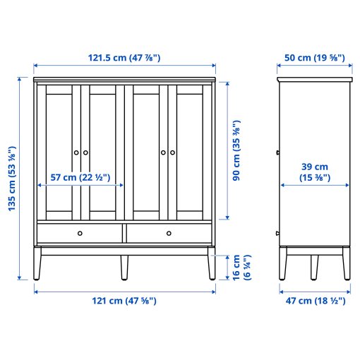 IDANÄS, cabinet with bi-folded glass doors, 121x50x135 cm, 104.960.38