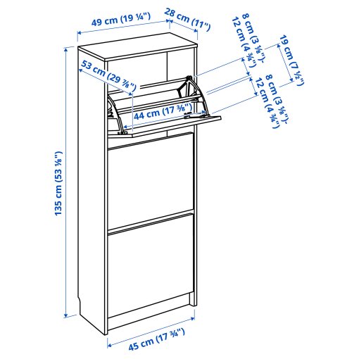 BISSA, shoe cabinet with 3 compartments, 49x28x135 cm, 105.302.59