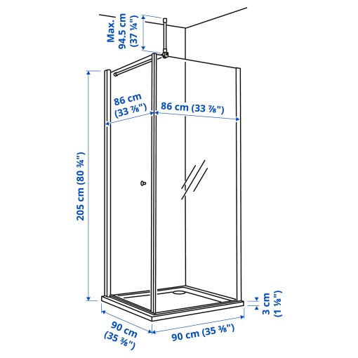 OPPEJEN/FOTINGEN, shower enclosure with tray, 90x90x205 cm, 193.262.49