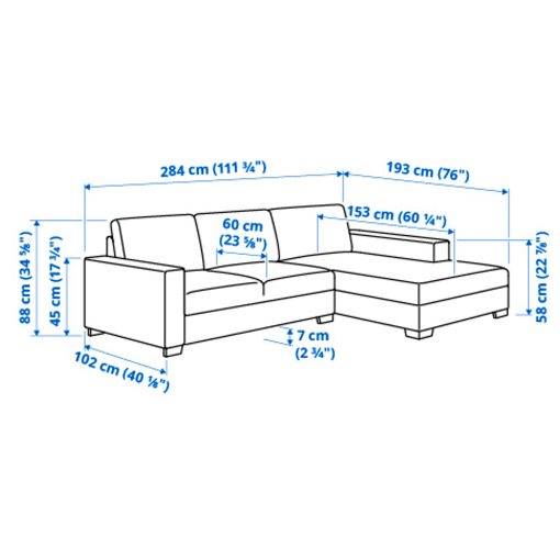 SÖRVALLEN, 3-seat sofa with chaise longue/right, 194.194.13