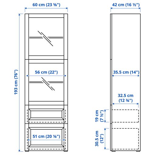 BESTÅ, σύνθεση αποθήκευσης με γυάλινες πόρτες/συρτάρια ανοίγματος με πίεση, 60x42x193 cm, 194.215.62