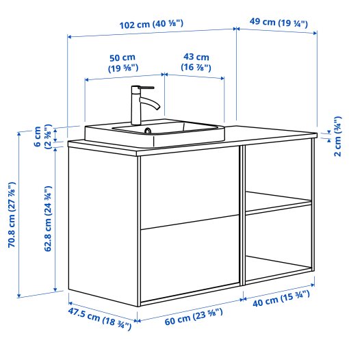 ANGSJON/BACKSJON, έπιπλο νιπτήρα/νιπτήρας/μπαταρία, 102x49x71 cm, 195.284.45