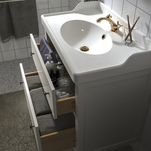 HEMNES/RUTSJON, βάση νιπτήρα με συρτάρια/νιπτήρα/μπαταρία, 82x49x95 cm, 195.468.40