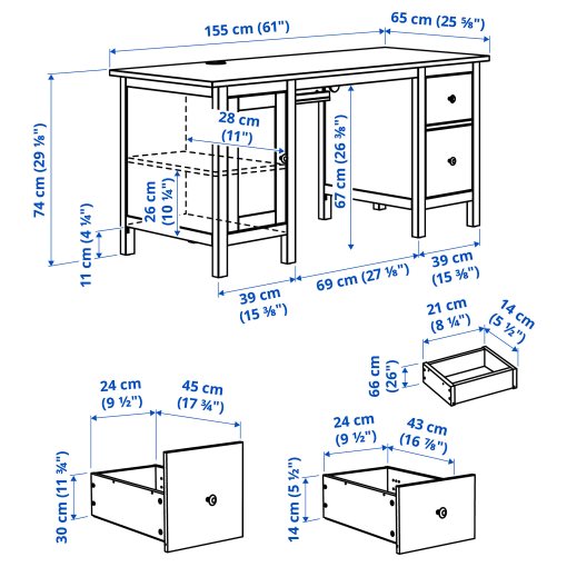 HEMNES, γραφείο, 155x65 cm, 205.350.44