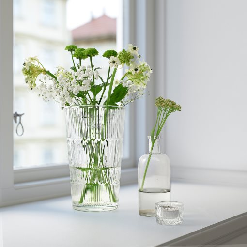 SMÄLLSPIREA, vase/glass/patterned, 22 cm, 205.421.72