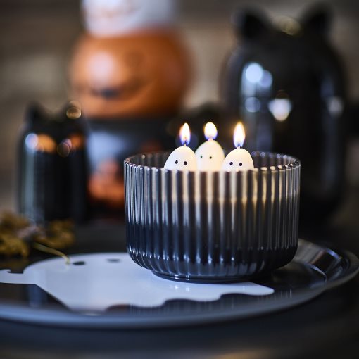 KUSTFYR 2026, scented candle in glass/jelly candy/ghost/3 wicks, 28 hr, 206.263.79
