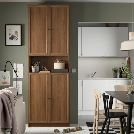 BILLY/OXBERG, bookcase with doors/height extension unit, 80x30x237 cm, 294.833.71