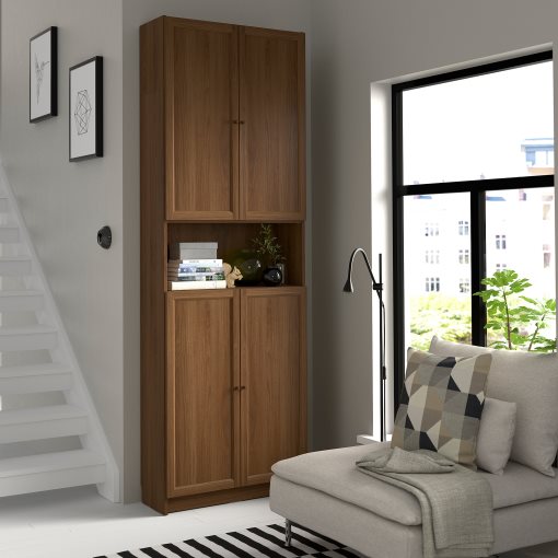 BILLY/OXBERG, bookcase with doors/height extension unit, 80x30x237 cm, 294.833.71