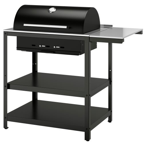 GRILLSKÄR, charcoal barbecue with side table/outdoor, 93/116x61 cm, 294.952.13