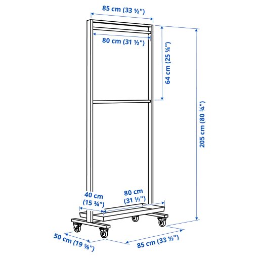 MITTZON, frame with castors/clothes rail/display shelf, 85x205 cm, 295.139.57