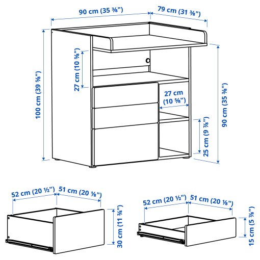 SMÅSTAD, changing table with 3 drawers, 90x79x100 cm, 295.828.56