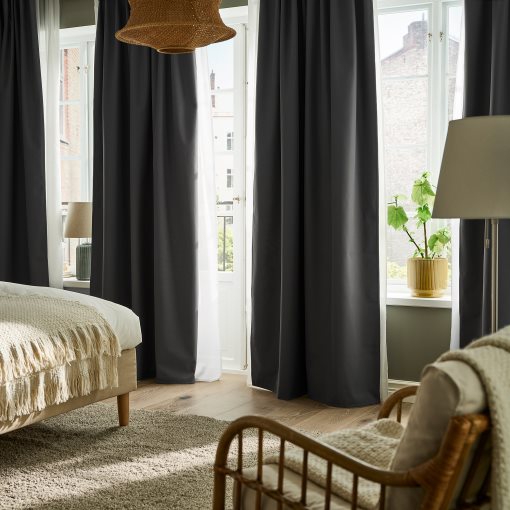 KORGMOTT, block-out curtains with heading tape/1 pair, 145x300 cm, 305.971.59